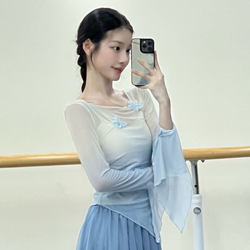 Sieviešu ķīniešu tautasdeju topsu komplekts ar gradientām tauriņa piedurknēm no plakana auduma (Zīmols: Fengju; Piemērošana: tautas dejas; Dzimums: sievietes; Audums: plakans audums; Sezona: pavasaris 2025)