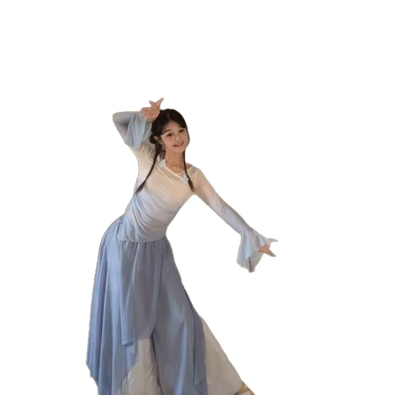 Sieviešu ķīniešu tautasdeju topsu komplekts ar gradientām tauriņa piedurknēm no plakana auduma (Zīmols: Fengju; Piemērošana: tautas dejas; Dzimums: sievietes; Audums: plakans audums; Sezona: pavasaris 2025)