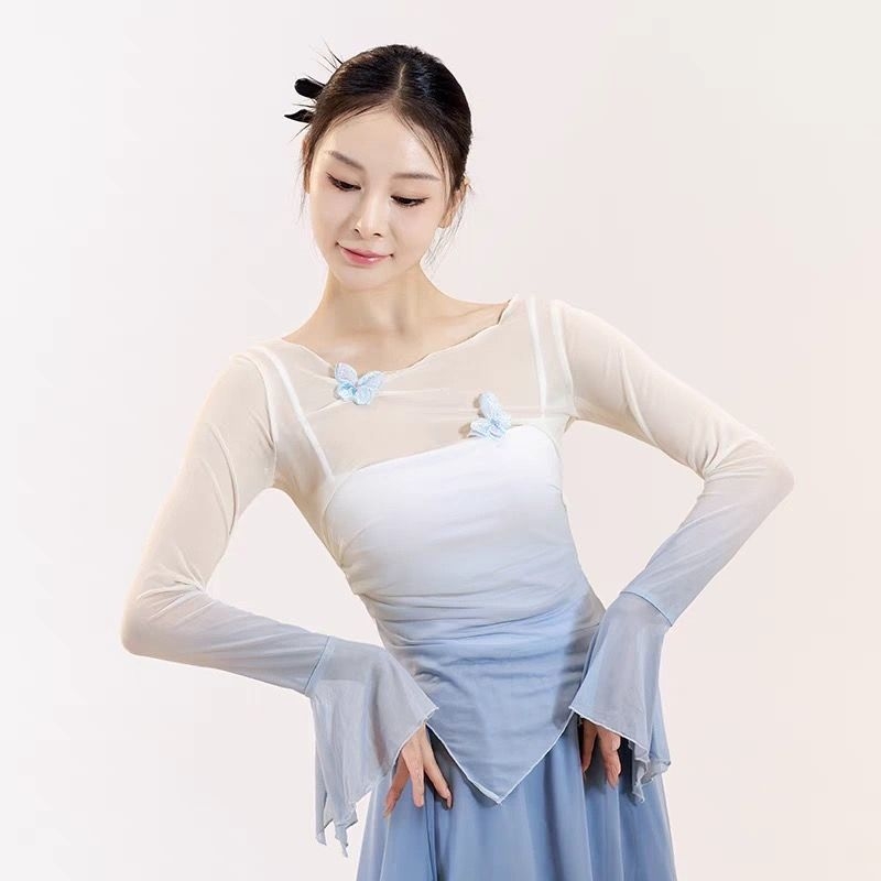 Sieviešu ķīniešu tautasdeju topsu komplekts ar gradientām tauriņa piedurknēm no plakana auduma (Zīmols: Fengju; Piemērošana: tautas dejas; Dzimums: sievietes; Audums: plakans audums; Sezona: pavasaris 2025)