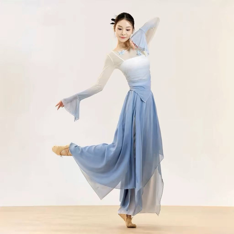 Sieviešu ķīniešu tautasdeju topsu komplekts ar gradientām tauriņa piedurknēm no plakana auduma (Zīmols: Fengju; Piemērošana: tautas dejas; Dzimums: sievietes; Audums: plakans audums; Sezona: pavasaris 2025)