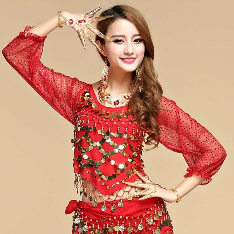 Belly dance praktikas apģērbs, garās piedurknes ar siksniņām, poliesteris, sievietēm, vasara 2025