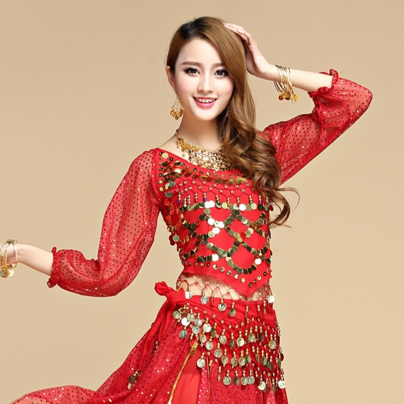 Belly dance praktikas apģērbs, garās piedurknes ar siksniņām, poliesteris, sievietēm, vasara 2025