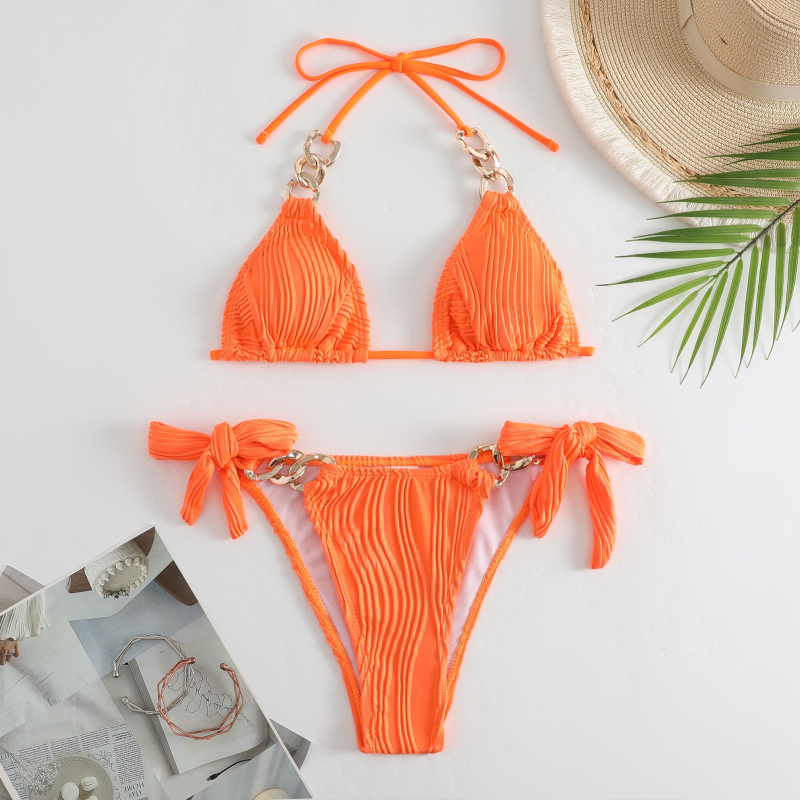 Ženski trokutasti bikini s lancima na trakama, s jastučićima, bez leđa, poliester
