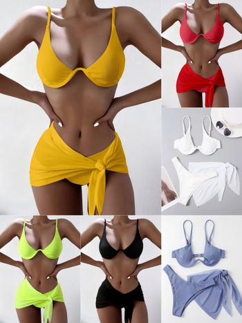 Trīsdaļīgs bikini komplekts sievietēm ar krūšu pildījumu, ātra žūšana, elastīgs poliesters