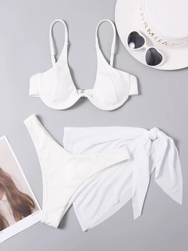 Trīsdaļīgs bikini komplekts sievietēm ar krūšu pildījumu, ātra žūšana, elastīgs poliesters