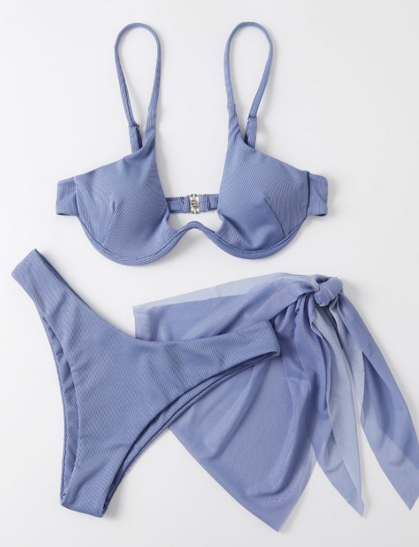 Trīsdaļīgs bikini komplekts sievietēm ar krūšu pildījumu, ātra žūšana, elastīgs poliesters