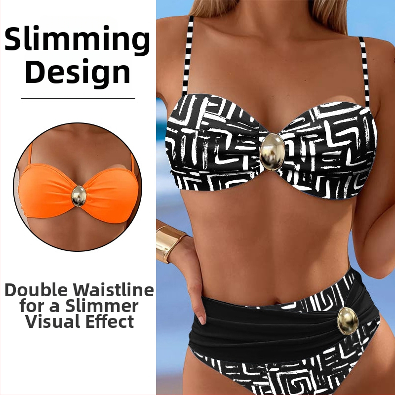 Dvodijelni bikini set s visokim strukom, retro otvorena leđa, najlonski materijal s umetkom za poprsje, za odrasle žene za plivanje