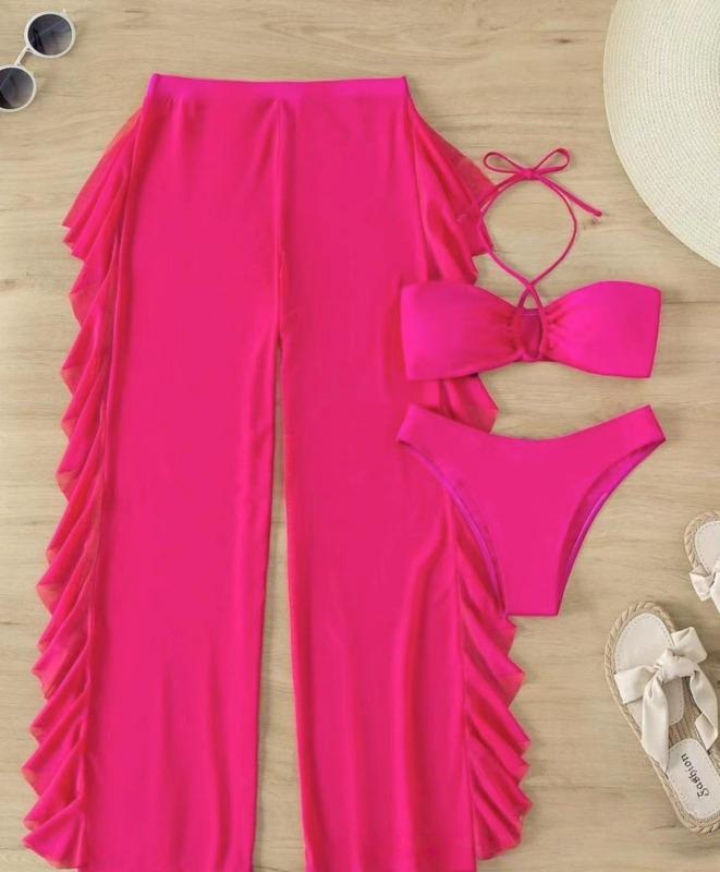 Set de bikini pentru femei din plasă monocromă, cu cupe căptușite, fără suport metalic, poliester 82/18, 300 g, căptușeală 95/05 spandex, pentru înot