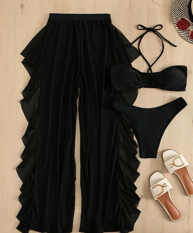 Set de bikini pentru femei din plasă monocromă, cu cupe căptușite, fără suport metalic, poliester 82/18, 300 g, căptușeală 95/05 spandex, pentru înot