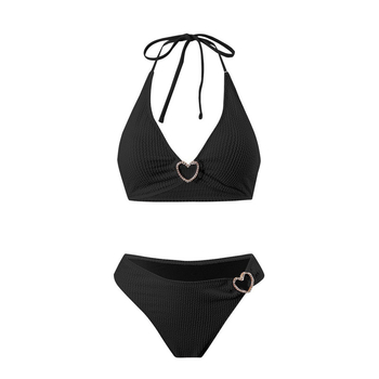 Ženski dvodijelni bikini s halter vratom; bez metalne potpore; tkanina poliester-elastan; podstava poliester s 18% elastana; za plivanje