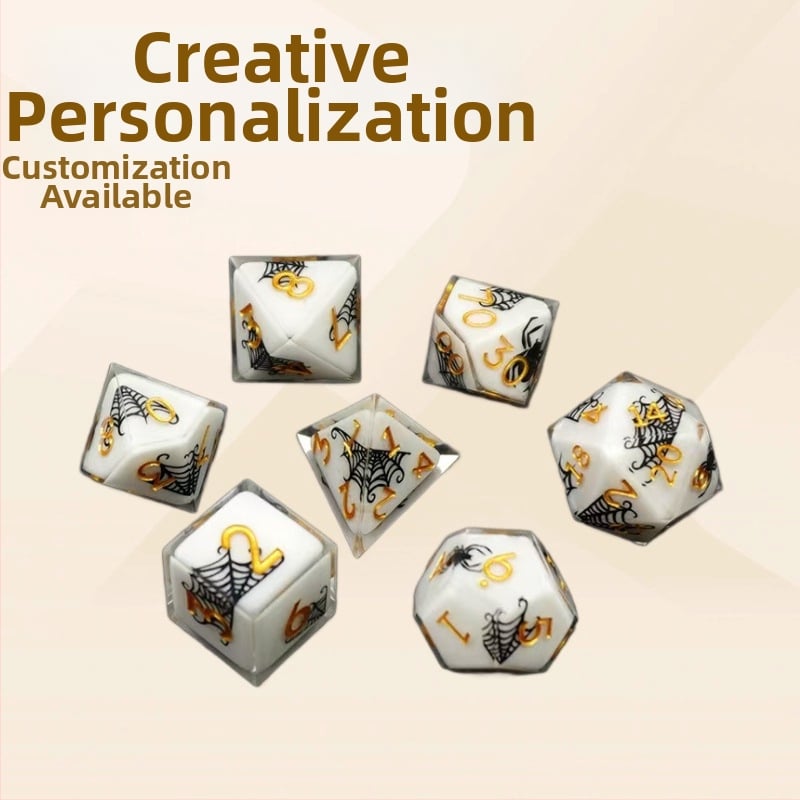 7 dalių dervinių kauliukų rinkinys su Cthulhu tema stalo RPG (D&D), įskaitant D20