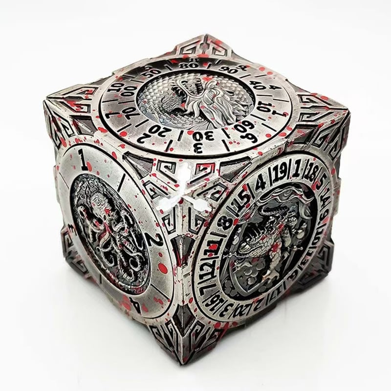 Metalo septyni viename kauliukų rinkinys, poliedriniai kauliukai iš cinko lydinio, apvalinti kampai, D&D ir COC žaidimams