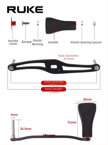 RUKE mâner de braț reglabil pentru mulinete de pescuit – ușor, extins și mărit, EVA anti-derapant, potrivire universală