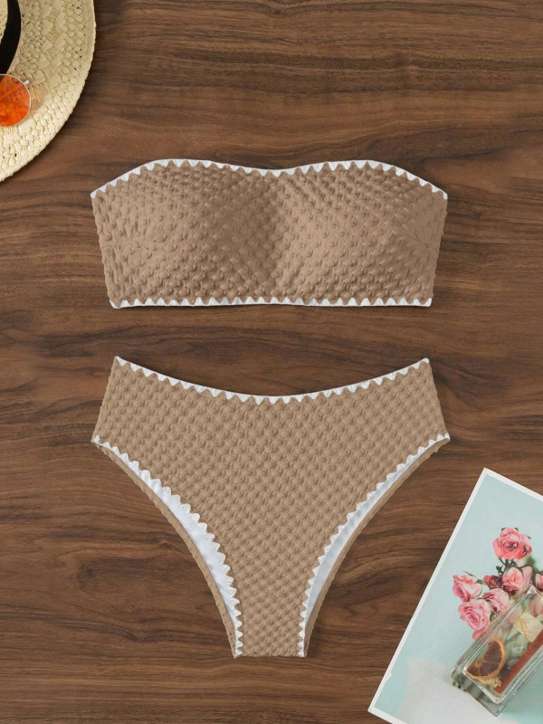 Costum de baie bikini, culoare solidă, talie înaltă, top fără bretele cu suport din oțel; poliester 95%, căptușeală poliester 82%, greutate 150 g