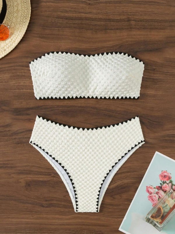 Costum de baie bikini, culoare solidă, talie înaltă, top fără bretele cu suport din oțel; poliester 95%, căptușeală poliester 82%, greutate 150 g