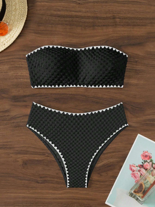Costum de baie bikini, culoare solidă, talie înaltă, top fără bretele cu suport din oțel; poliester 95%, căptușeală poliester 82%, greutate 150 g