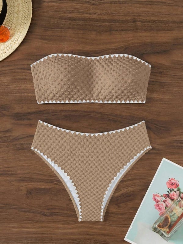 Costum de baie bikini, culoare solidă, talie înaltă, top fără bretele cu suport din oțel; poliester 95%, căptușeală poliester 82%, greutate 150 g