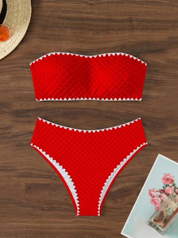 Costum de baie bikini, culoare solidă, talie înaltă, top fără bretele cu suport din oțel; poliester 95%, căptușeală poliester 82%, greutate 150 g