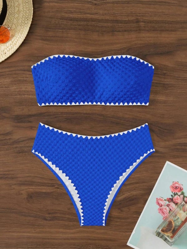 Costum de baie bikini, culoare solidă, talie înaltă, top fără bretele cu suport din oțel; poliester 95%, căptușeală poliester 82%, greutate 150 g