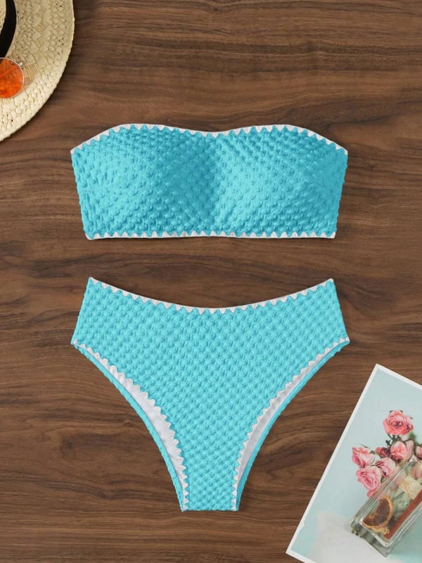 Costum de baie bikini, culoare solidă, talie înaltă, top fără bretele cu suport din oțel; poliester 95%, căptușeală poliester 82%, greutate 150 g