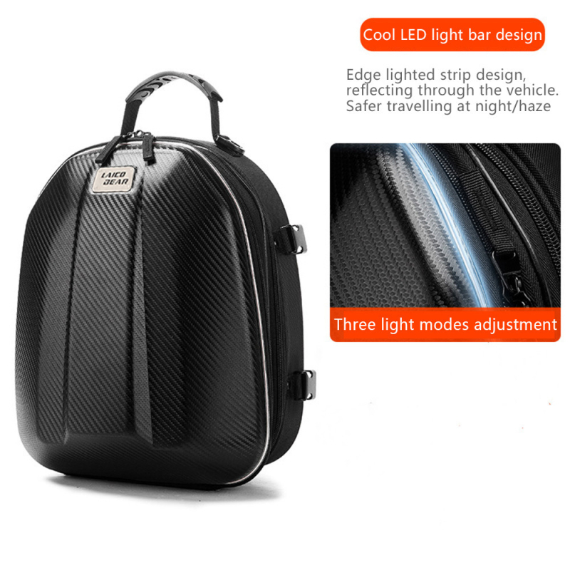 Motocikla somai ar cieta korpusa aizmugurējai daļai, materiāls EVA + 600D Oxford audums, modeļi LA-0114a/LA-0114b/LA-0114b-led, lietus pārsegs iekļauts, zīmols Guhua