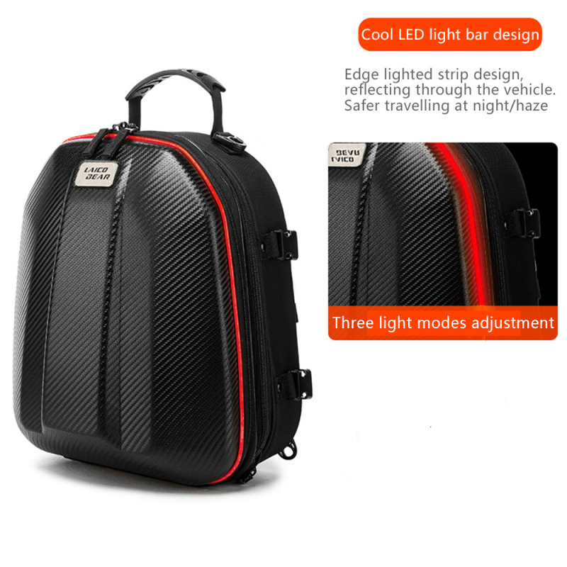 Motocikla somai ar cieta korpusa aizmugurējai daļai, materiāls EVA + 600D Oxford audums, modeļi LA-0114a/LA-0114b/LA-0114b-led, lietus pārsegs iekļauts, zīmols Guhua