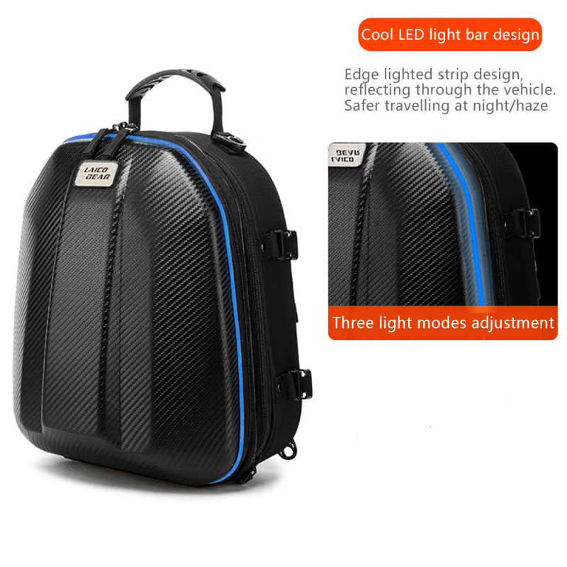 Motocikla somai ar cieta korpusa aizmugurējai daļai, materiāls EVA + 600D Oxford audums, modeļi LA-0114a/LA-0114b/LA-0114b-led, lietus pārsegs iekļauts, zīmols Guhua