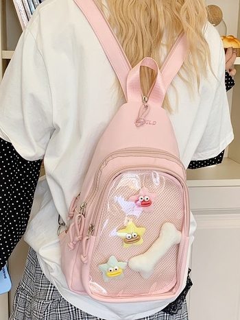 Nailoninė kuprinė, unisex, lengva, jaunimo kampuso stilius, raidžių raštas, išlenkti pečių dirželiai