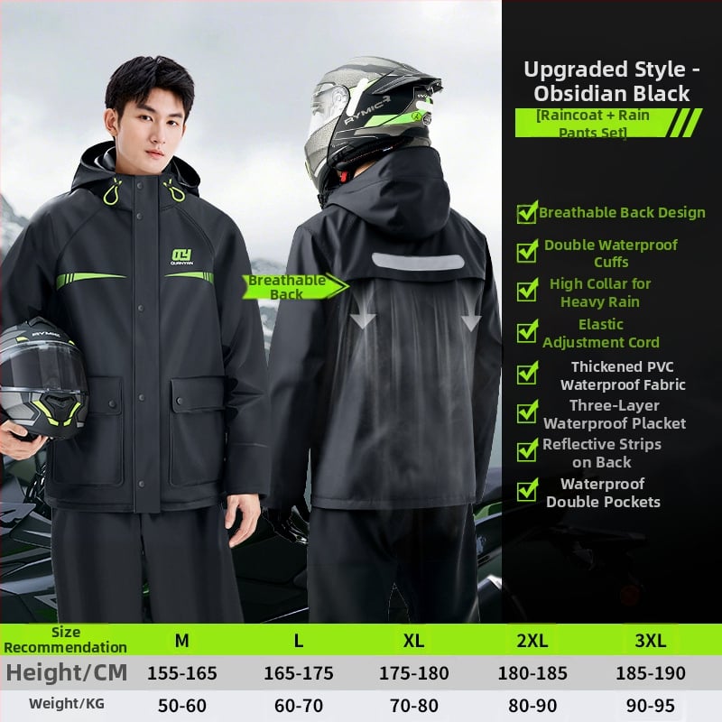 Suaugusiųjų lietaus komplektas — atskiras lietaus paltas, unisex viso kūno lietaus drabužiai elektroniniam dviračiui/motociklui, PVC audinys su vandeniui atspariu PVC klijų sluoksniu