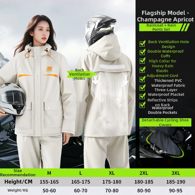 Suaugusiųjų lietaus komplektas — atskiras lietaus paltas, unisex viso kūno lietaus drabužiai elektroniniam dviračiui/motociklui, PVC audinys su vandeniui atspariu PVC klijų sluoksniu