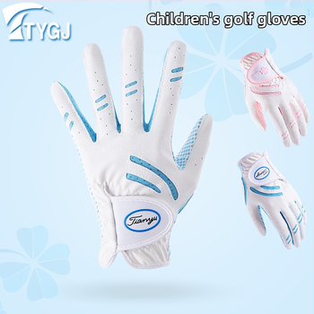 Παιδικά γάντια γκολφ από την TTYGJ — μικροϊνών εποξειδικό ύφασμα + PU + δίχτυ ύφασμα; παλάμη: πολυεστέρας με σιλικόνη; πίσω μέρος χεριού: PU 45% + 55% πολυεστερικές ίνες; δάχτυλα: 90% πολυεστέρας + 10% σπαντέξ