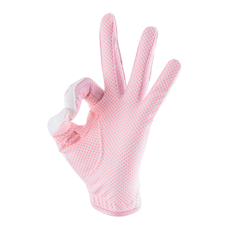 Παιδικά γάντια γκολφ από την TTYGJ — μικροϊνών εποξειδικό ύφασμα + PU + δίχτυ ύφασμα; παλάμη: πολυεστέρας με σιλικόνη; πίσω μέρος χεριού: PU 45% + 55% πολυεστερικές ίνες; δάχτυλα: 90% πολυεστέρας + 10% σπαντέξ