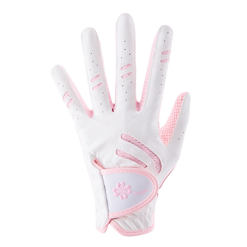 Παιδικά γάντια γκολφ από την TTYGJ — μικροϊνών εποξειδικό ύφασμα + PU + δίχτυ ύφασμα; παλάμη: πολυεστέρας με σιλικόνη; πίσω μέρος χεριού: PU 45% + 55% πολυεστερικές ίνες; δάχτυλα: 90% πολυεστέρας + 10% σπαντέξ