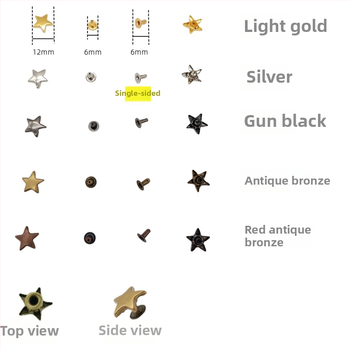 Set de accesorii metalice pentru piele: nituri cu design stea și pentagramă; nit gol; accesorii pentru butoane nit