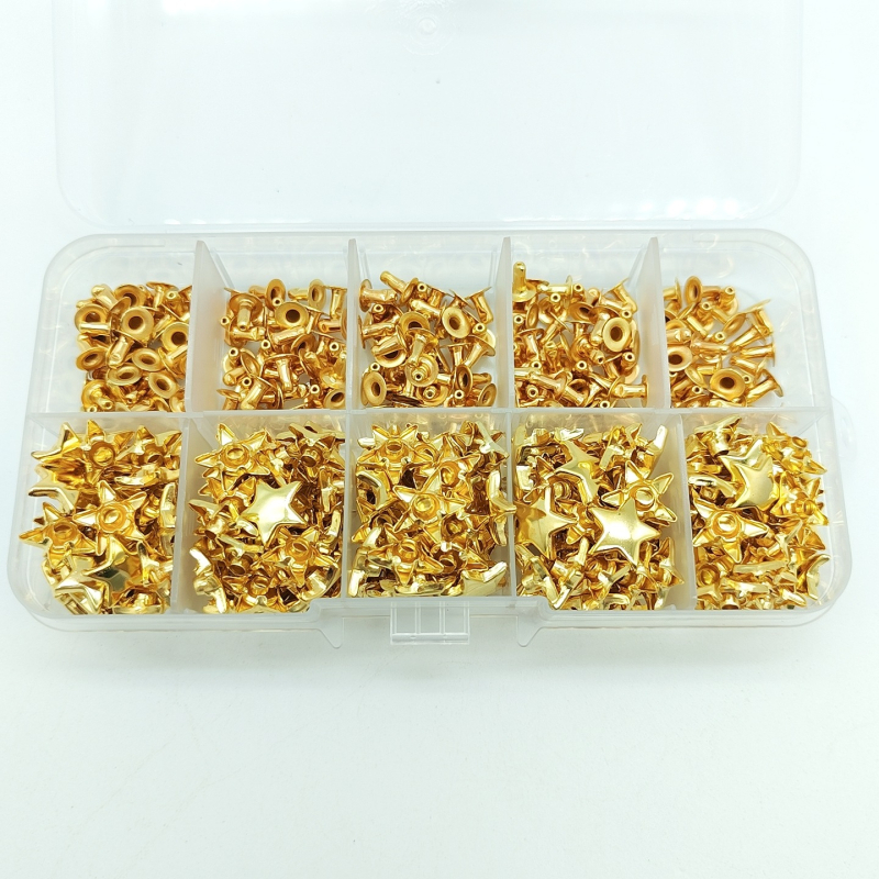 Set de accesorii metalice pentru piele: nituri cu design stea și pentagramă; nit gol; accesorii pentru butoane nit