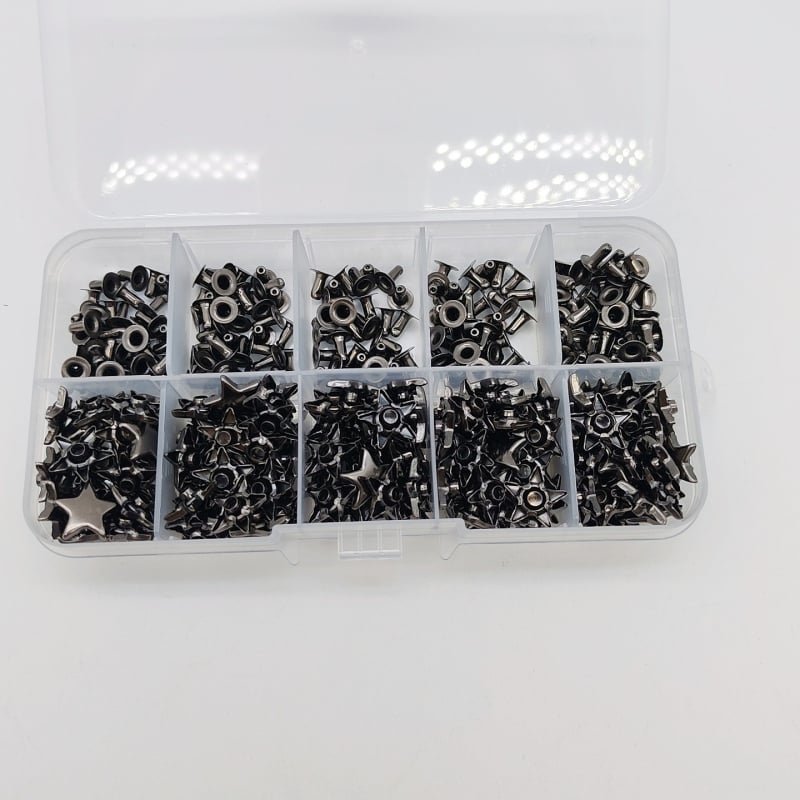 Set de accesorii metalice pentru piele: nituri cu design stea și pentagramă; nit gol; accesorii pentru butoane nit