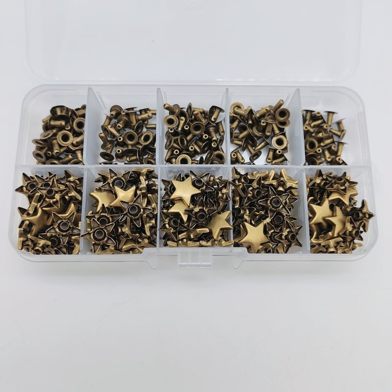 Set de accesorii metalice pentru piele: nituri cu design stea și pentagramă; nit gol; accesorii pentru butoane nit