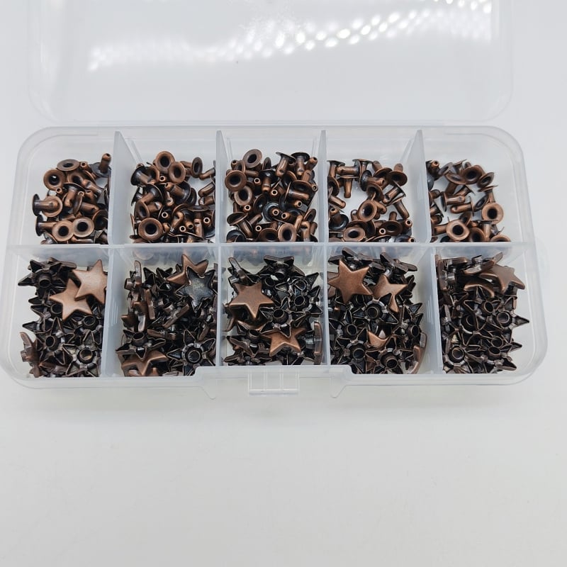 Set de accesorii metalice pentru piele: nituri cu design stea și pentagramă; nit gol; accesorii pentru butoane nit