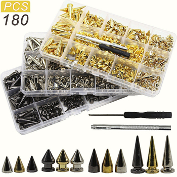 Set de nituri metalice pentru piele — cap bullet, conic, nituri decorative punk pentru paltoane, blugi, pălării, curele și genți (Huafei)