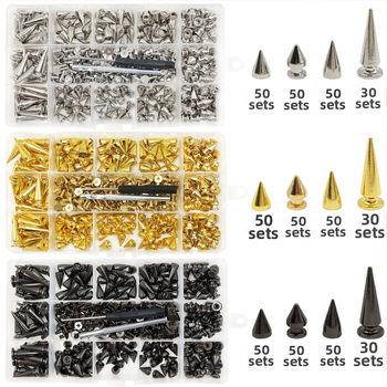 Set de nituri metalice pentru piele — cap bullet, conic, nituri decorative punk pentru paltoane, blugi, pălării, curele și genți (Huafei)