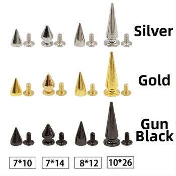 Set de nituri metalice pentru piele — cap bullet, conic, nituri decorative punk pentru paltoane, blugi, pălării, curele și genți (Huafei)