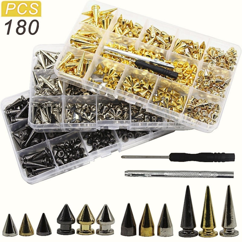 Set de nituri metalice pentru piele — cap bullet, conic, nituri decorative punk pentru paltoane, blugi, pălării, curele și genți (Huafei)