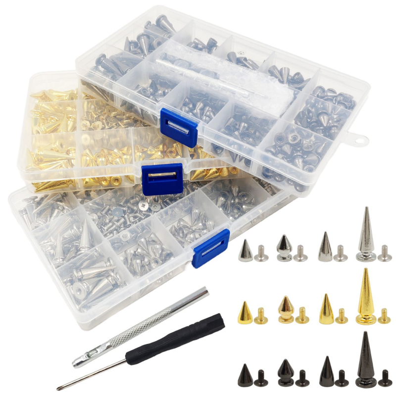 Set de nituri metalice pentru piele — cap bullet, conic, nituri decorative punk pentru paltoane, blugi, pălării, curele și genți (Huafei)