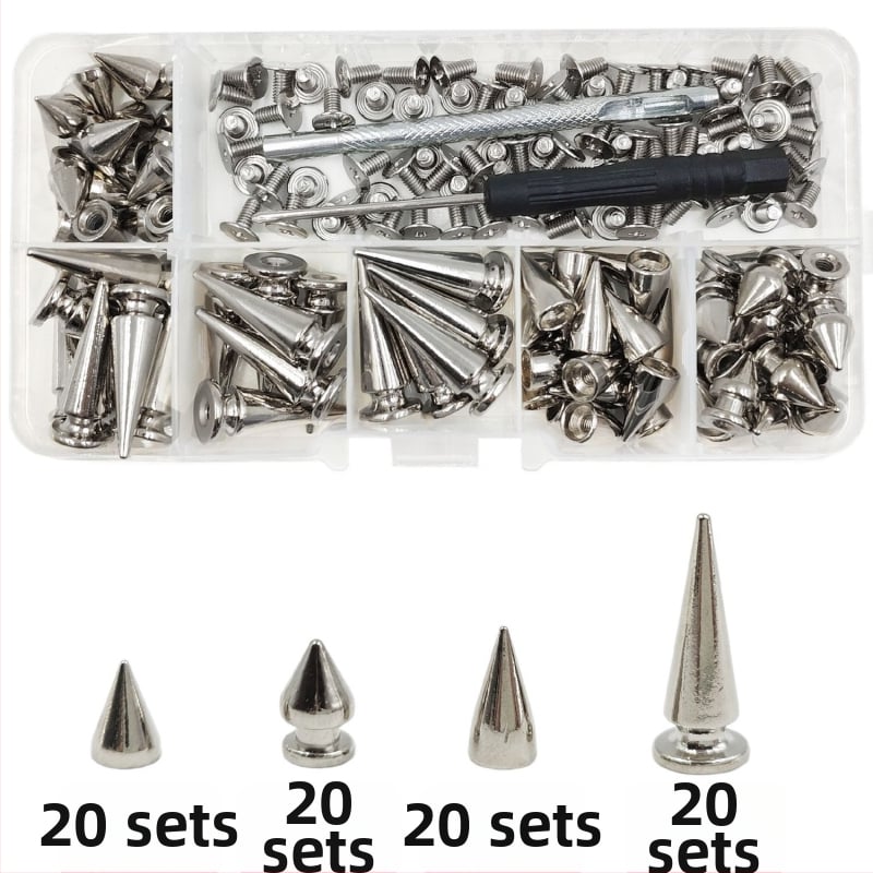Set de nituri metalice pentru piele — cap bullet, conic, nituri decorative punk pentru paltoane, blugi, pălării, curele și genți (Huafei)