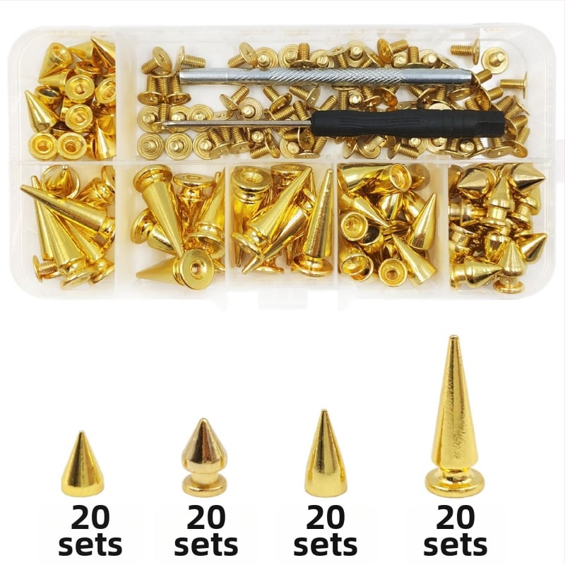 Set de nituri metalice pentru piele — cap bullet, conic, nituri decorative punk pentru paltoane, blugi, pălării, curele și genți (Huafei)