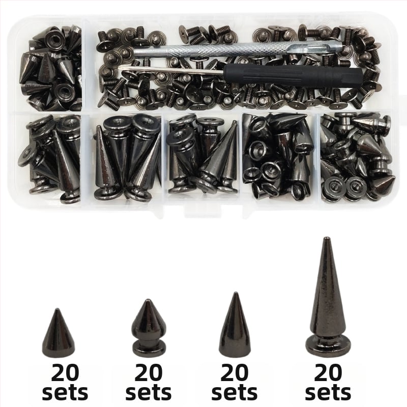 Set de nituri metalice pentru piele — cap bullet, conic, nituri decorative punk pentru paltoane, blugi, pălării, curele și genți (Huafei)