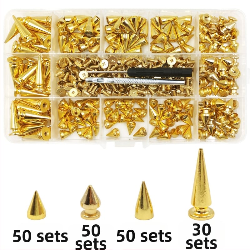 Set de nituri metalice pentru piele — cap bullet, conic, nituri decorative punk pentru paltoane, blugi, pălării, curele și genți (Huafei)