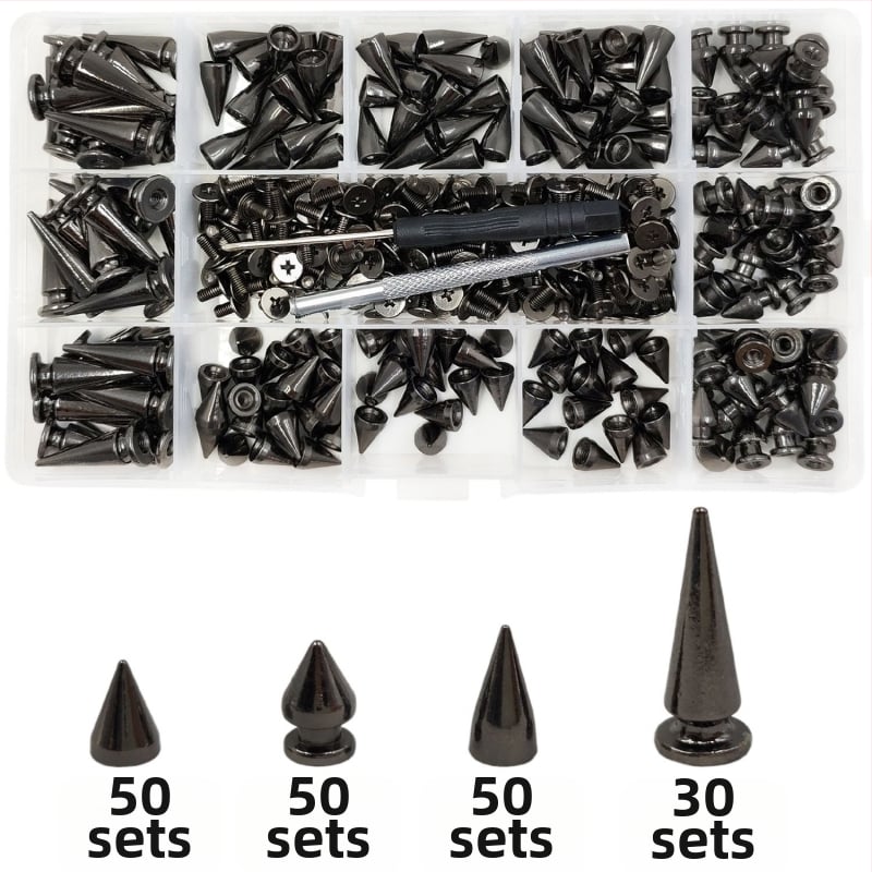 Set de nituri metalice pentru piele — cap bullet, conic, nituri decorative punk pentru paltoane, blugi, pălării, curele și genți (Huafei)