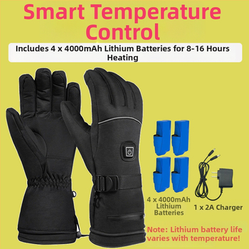 Skijaške rukavice s grijanjem na litijsku bateriju, grijanje cijele šake i prstiju, vodootporna podstava od najlona i pamuka, za odrasle, unisex