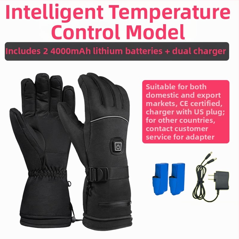Skijaške rukavice s grijanjem na litijsku bateriju, grijanje cijele šake i prstiju, vodootporna podstava od najlona i pamuka, za odrasle, unisex